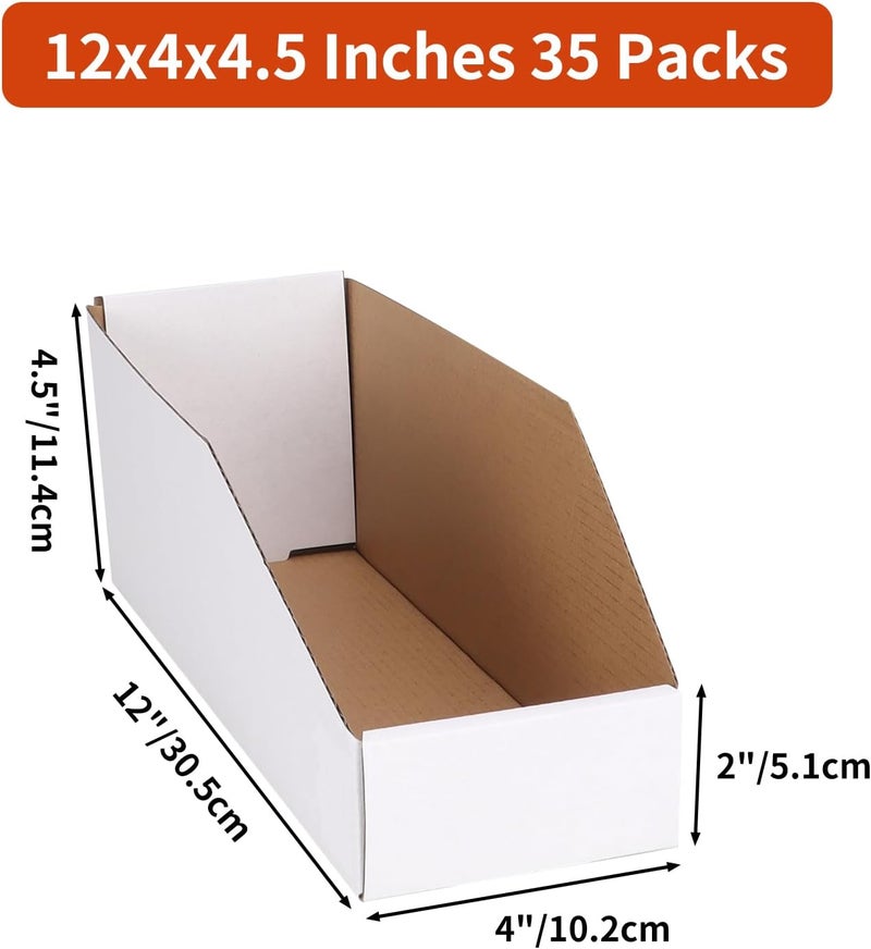 ZBEIVAN Cardboard Storage Bins Boxes 35 Packs 12x4x4.5 Inches, Easy Assembly Pantry Organizer Bins for Shelf, White - Image 2